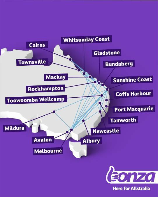 The Bonza flight map. Picture supplied by Bonza