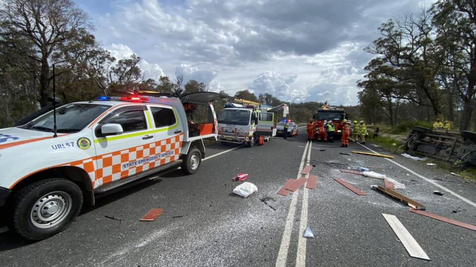 The accident scene on Saturday afternoon near Metz, east of Armidale. Picture supplied by NSW SES