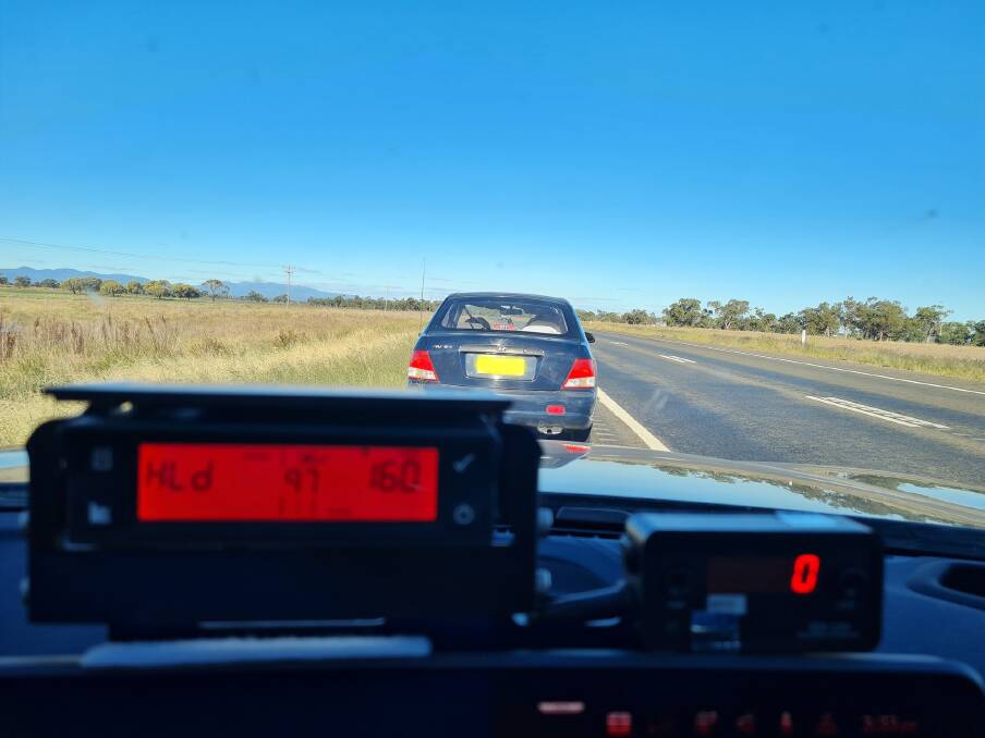 The police dashboard with the offending vehicle on the Kamilaroi Highway near Narrabri. Picture supplied by NSW Police