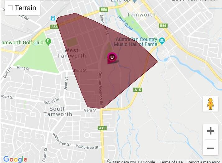 Power outage: The blackout in South and West Tamworth on Wednesday afternoon. Photo: Essential Energy