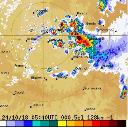 Colourful: The storm rolling in on the BOM radar. Photo: Tamworth Weather
