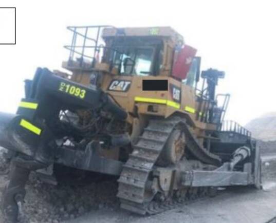 The dozer after the incident at the Maules Creek Coal Mine, near Gunnedah and Boggabri. Picture supplied by NSW Resources Regulator 