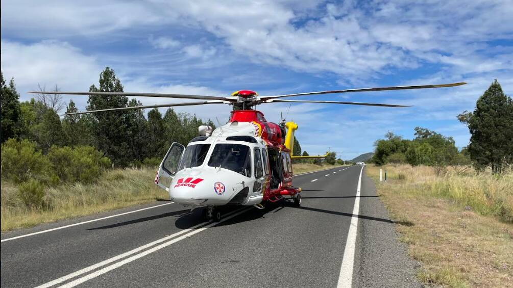 The Westpac Rescue Helicopter at the scene on the Oxley Highway. Picture supplied by WRHS