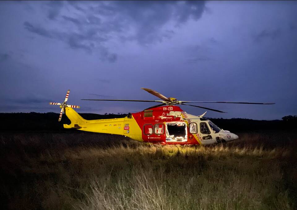 The Westpac Rescue Helicopter on scene at Halls Creek near Tamworth. Picture supplied by WRHS