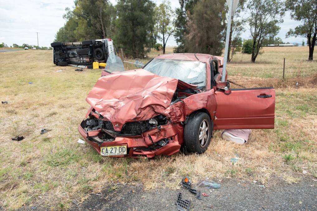 The crash scene on the Oxley Highway at Westdale on Thursday afternoon. Picture by Peter Hardin