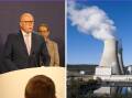 Opposition leader Peter Dutton discusses the nuclear proposal at a press conference on Wednesday, June 19 (picture supplied) and Mount Piper power station near Lithgow (file picture).