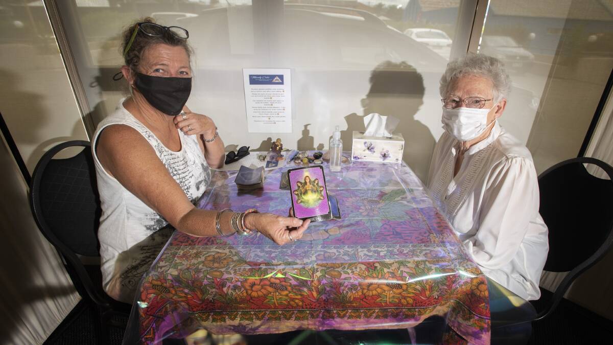 CARDS OUT: Donna-Myree and Judi Clark at the Reading Room event in Tamworth. Photo: Peter Hardin