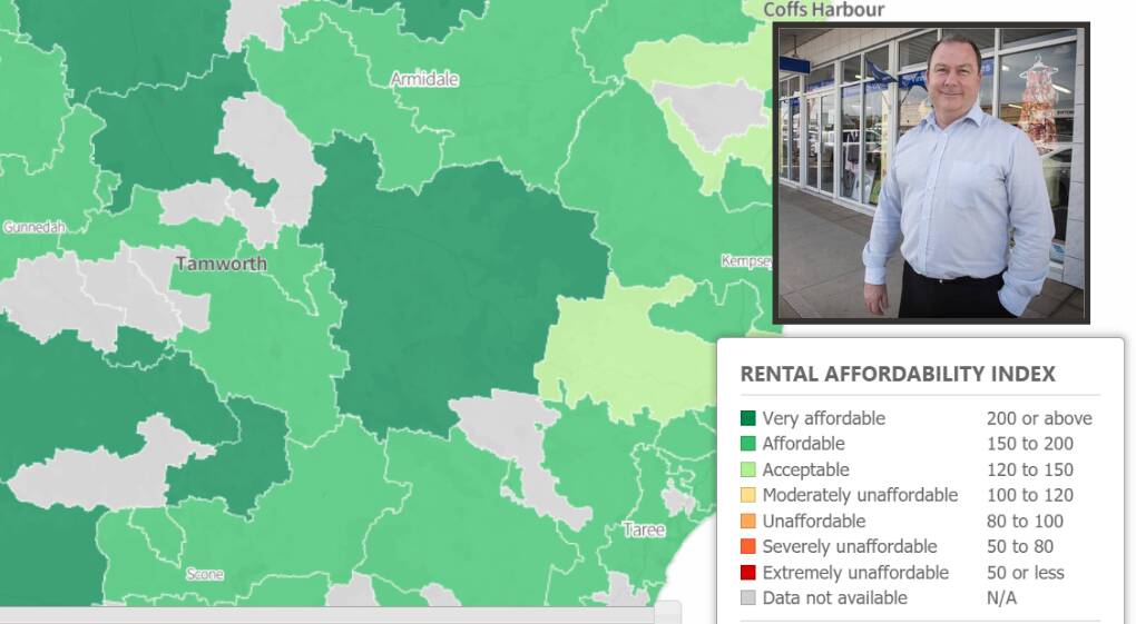 EASING: The Rental Affordability Index shows Tamworth and Armidale rents are 'affordable', but St Vinnies' Phil Donnan (inset) says more people need help. Photo: SGS