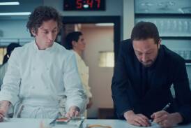 Jeremy Allen White and Ebon Moss-Bachrach are Carmy and Richie in The Bear while, below, Nicole Kidman and Zac Efron are Brooke and Chris in A Family Affair. Pictures by Disney+, Netflix