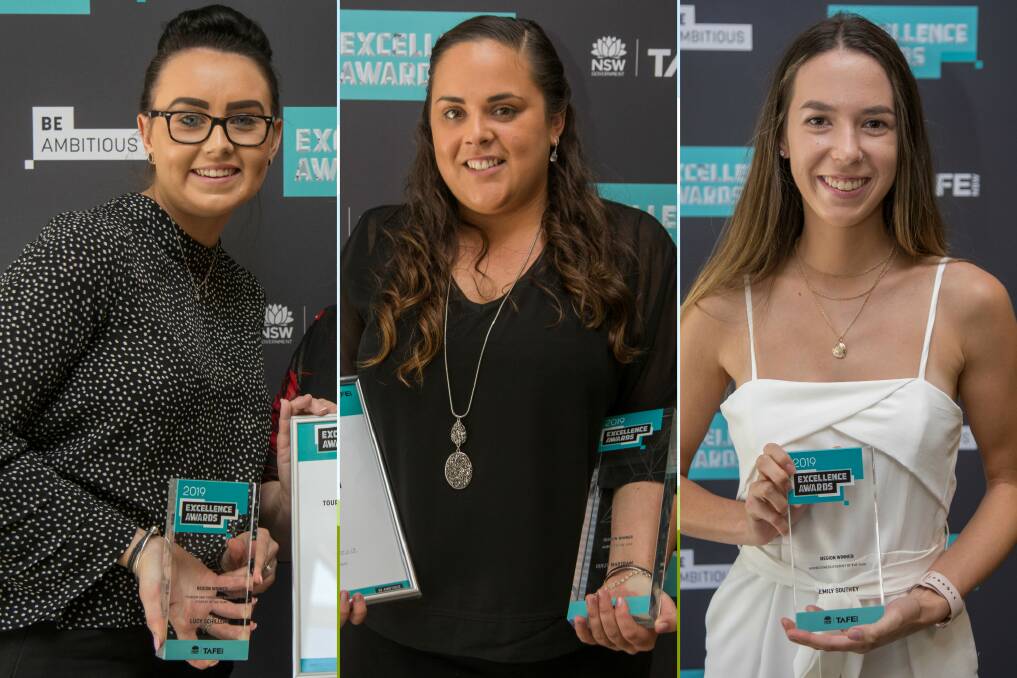 WINNING WAYS: Lucy Schillert, Holly Bartram and Emily Southey cleaned up at the TAFE NSW Excellence Awards in Dubbo.