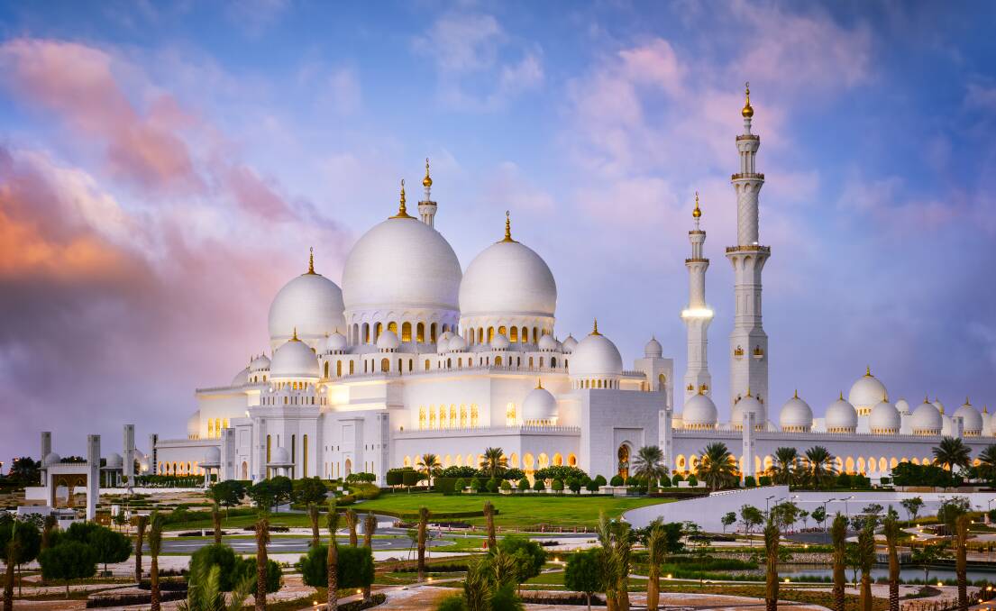 Sheikh Zayed Grand Mosque at dusk, Abu-Dhabi. Picture Shutterstock