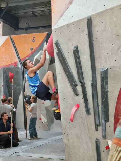 Cooper Gale contests the national youth bouldering championships. Picture supplied