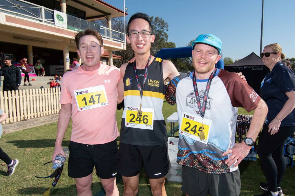 Shaun Lee, left, Steven Chung and Macpherson - who finished third, first and second, respectively, in the 10km. Picture by Peter Hardin
