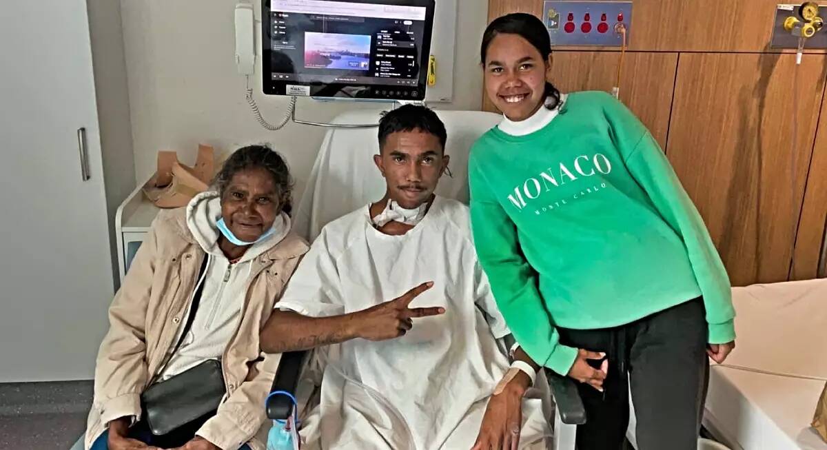  Powell receives a visit from his mother, Beryl, and his sister, Caitlin, at Westmead Hospital in Sydney in August, 2023. Picture supplied