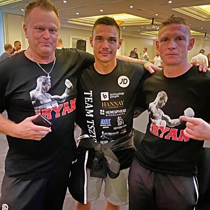 Tim Tszyu, middle, with Wade Ryan and Ryan's trainer, David Syphers. Picture supplied