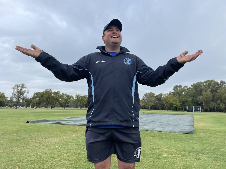 'IT IS WHAT IT IS': South Tamworth skipper Tom Groth remains upbeat amid the rain at Riverside 2 on Saturday morning. Photo: Mark Bode