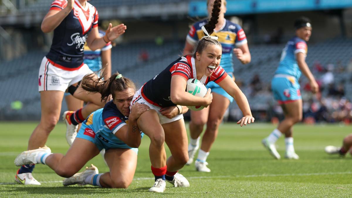 Taylor scores in her NRLW debut. Picture by Getty Images.