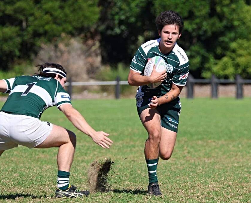 Mekhi Rzadkowski puts the foot down playing colts for the Warringah Rats. Picture by Debbie Benefield