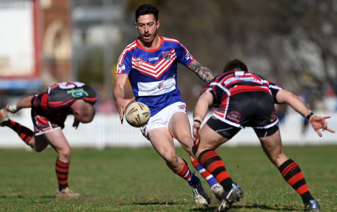 Matt Brady schemes for Gunnedah in a 34-28 loss to North Tamworth in the 2018 grand final at Jack Woolaston Oval. File picture by Gareth Gardner