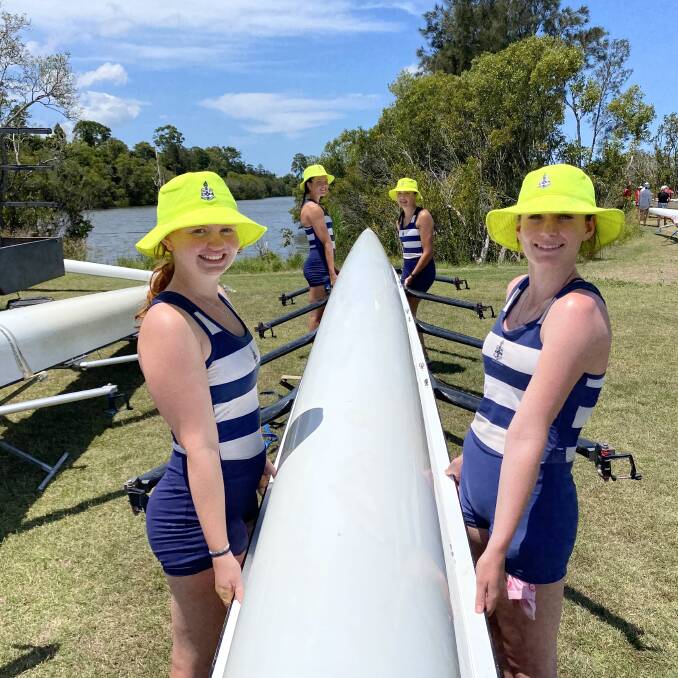 TAS rowers Amelia Erby, Mischa Milostic, Jeanie Inglis and Meg Kealey prepare their quad. Picture supplied