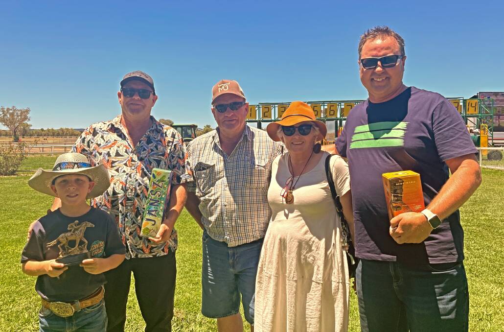The owners of Murrurundi Cup winner Bartender Blues (L-R) James Grant, Dave Grant, Lorrayne Grant and Matthew Whitby. Also pictured is Judd Thomas - the son of the horse's trainer, Luke Thomas. 
