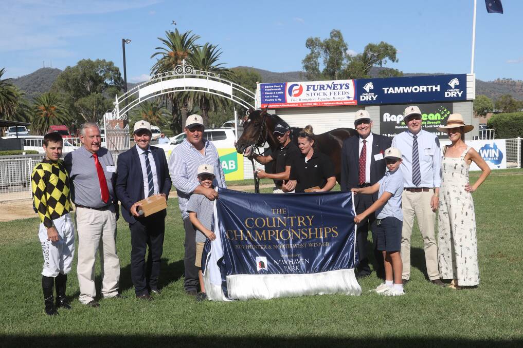 Paul Messara (fourth from left) with Akasawa after the Hunter and North West Country Championships at Tamworth. Picture by Bradley Photographers