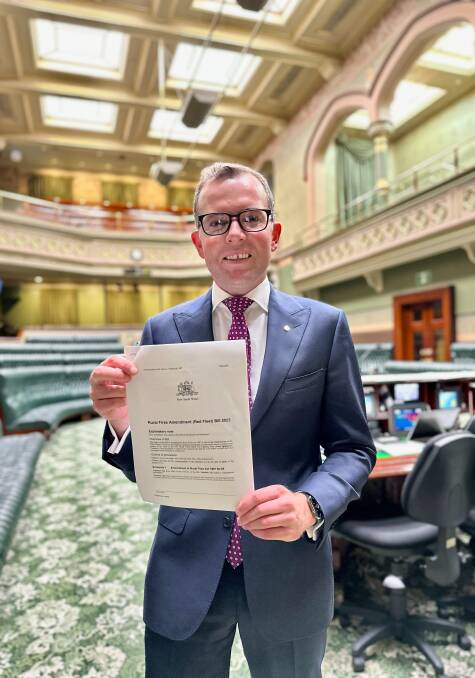 MP Adam Marshall formally introduced his Rural Fires Amendment (Red Fleet) Bill into State Parliament today, delivering his second reading speech. Picture supplied.