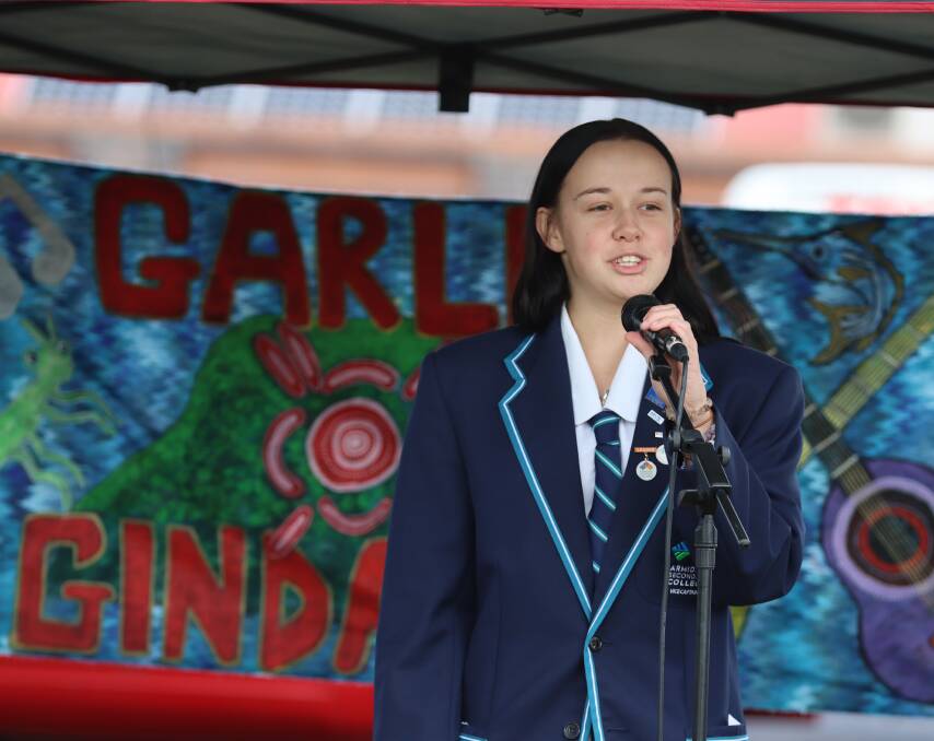Sophia-Rose Markham gave a rousing speech as part of the 14th reconciliation bridge walk in Armidale on May 26. Pictures by Jacob McMaster. 