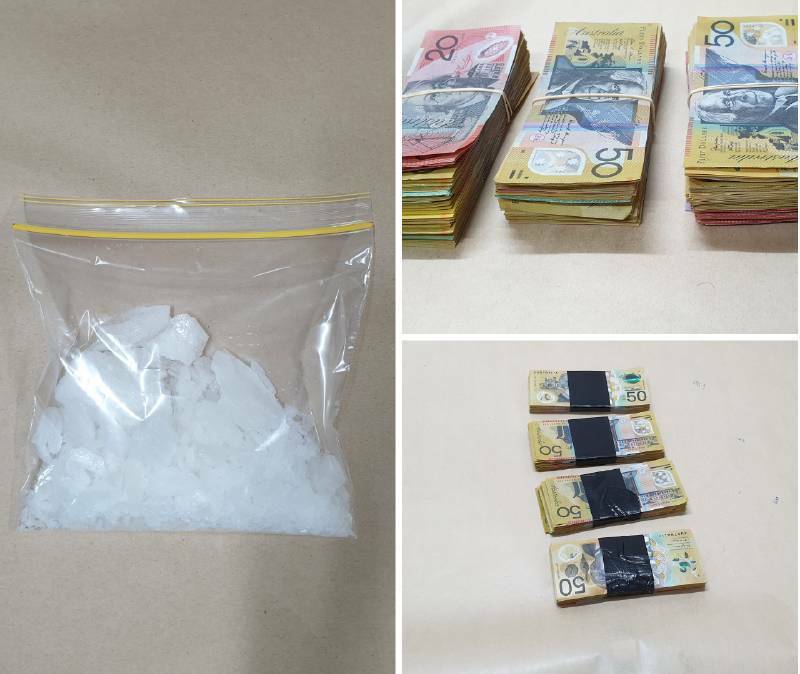 The drugs and cash stash Oxley police allegedly uncovered and seized inside a van while it was parked on a street in Tamworth. Pictures by NSW Police