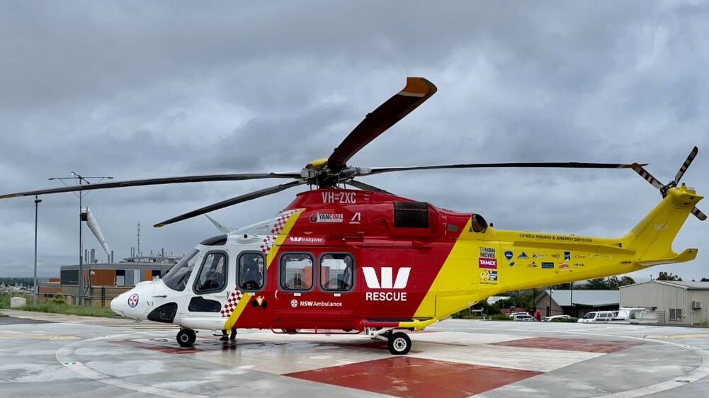 TASKED: The rescue chopper arrived at Tamworth hospital to airlift a man to Newcastle after a car crash. Photo: WRHS