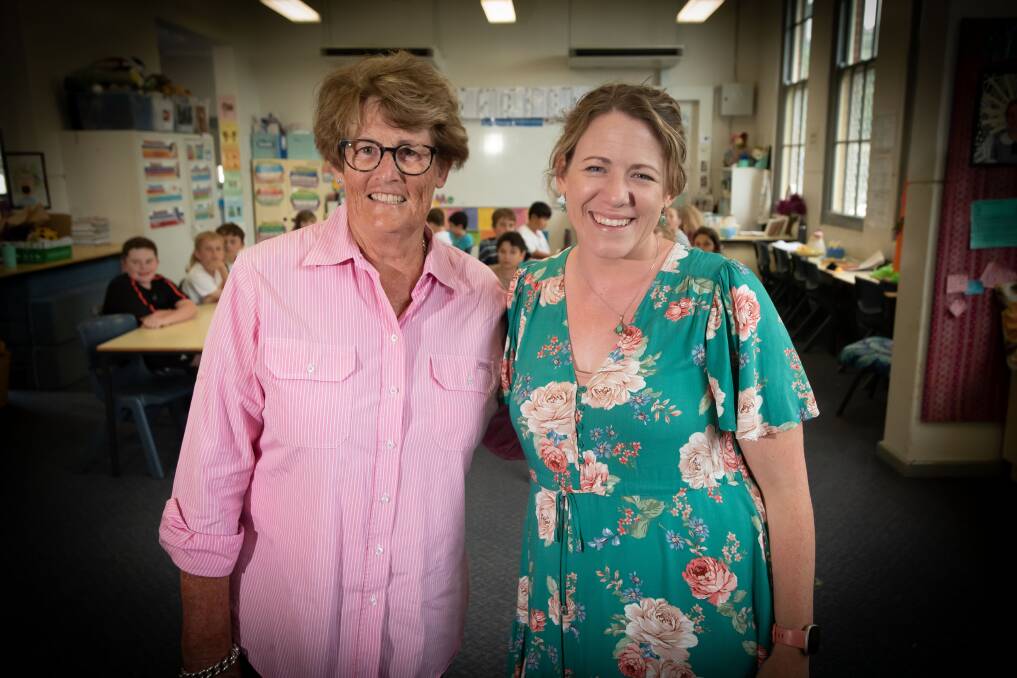 The opportunity class's first teacher Karen Doyle, with current teacher Hannah McKerrow. Picture by Peter Hardin