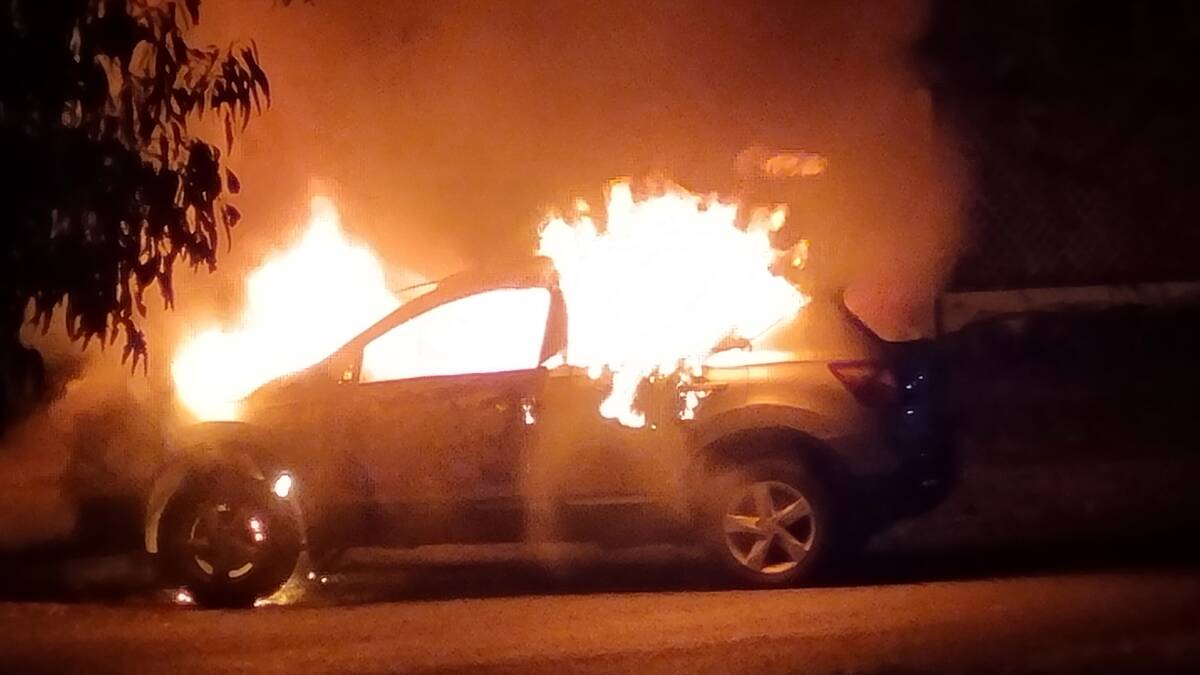 ON FIRE: A car caught alight on Darling Street in the early hours. Photos: Supplied