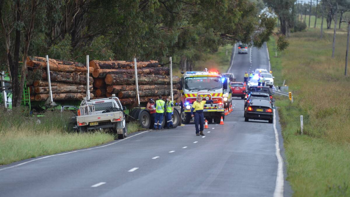 CRASH SITE: Emergency services were called to a truck and car crash early on Thursday morning. Photo: Simon Chamberlain