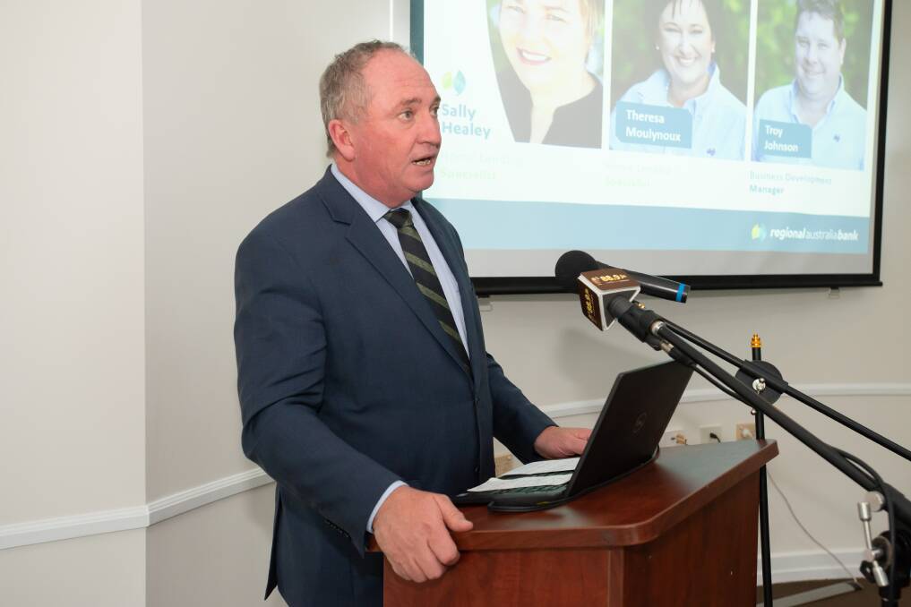 New England MP Barnaby Joyce addressed a crowd of about 100 people at Tamworth Business Chamber's annual state of the nation on Thursday. Picture by Peter Hardin 