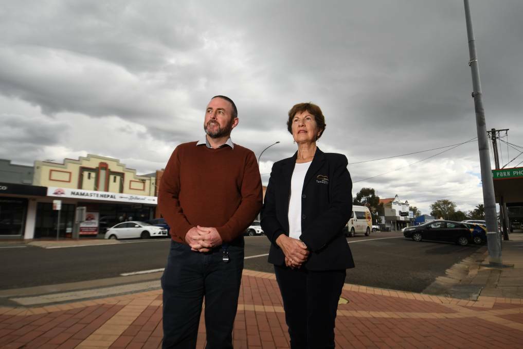 Tamworth Regional Council manager of compliance Ross Briggs and councillor Helen Tickle on Peel Street launching community consultation for the strategy. Picture by Gareth Gardner, file 