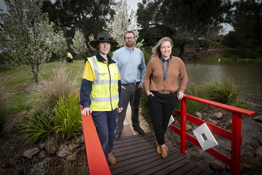 First year trainee Sarah Janson, with council staff Dan Coe and Leesa Bryant. Picture by Peter Hardin