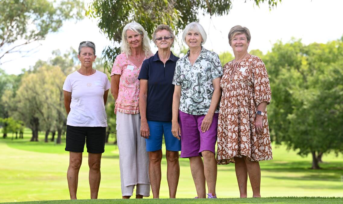Local golfers (from left) Jo Richardson, Cindy Googh, Stephanie King, Deborah Creighton and Leanne Eakin are all excited for the tournament beginning tomorrow in Tamworth. Picture by Gareth Gardner. 