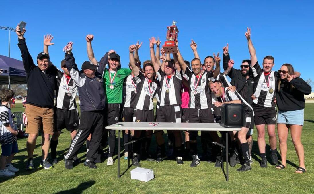 Thompson and his North Companions players celebrate Saturday's reserve grade premiership win. Picture by Zac Lowe.