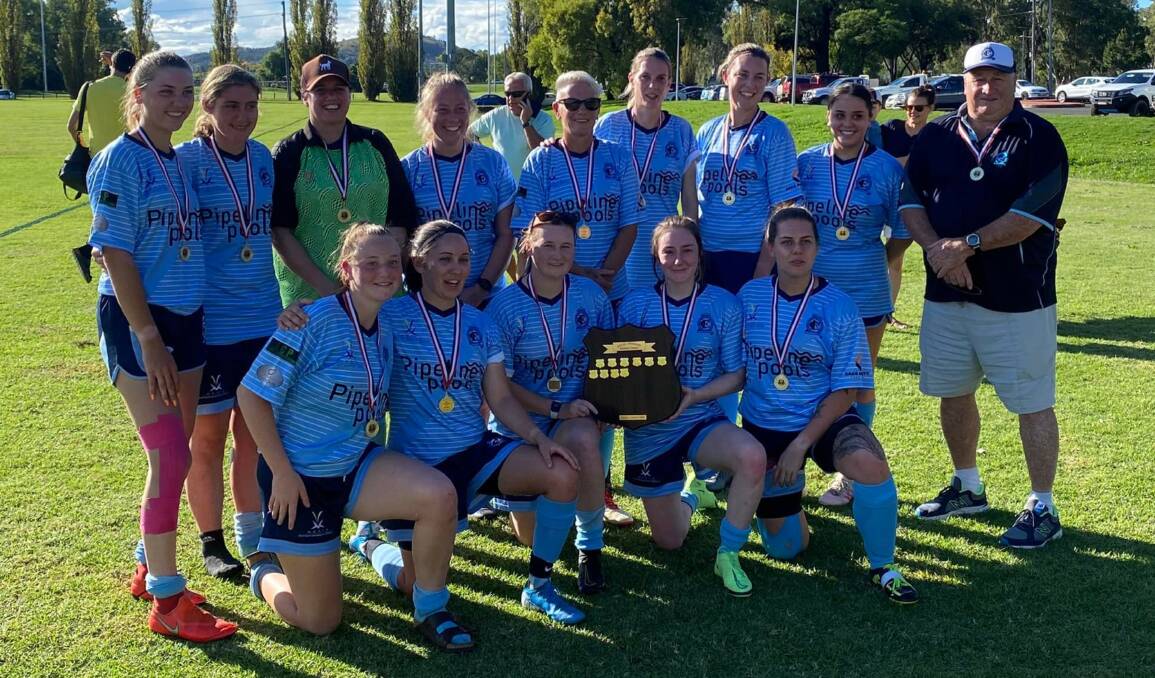 Champs: The Tamworth FC women were excited to claim their second consecutive Jan Johnson Cup title. Photo: Northern Inland Football Facebook.