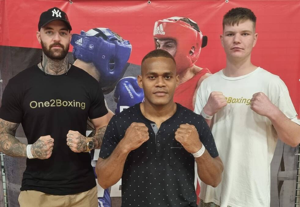 Rohan Martin (right) is Tamworth's newest King of the Ring, while Jesse Taylor (left) and Lemuel Silisia were unlucky not to pick up wins in Sydney. Picture by One2Boxing. 