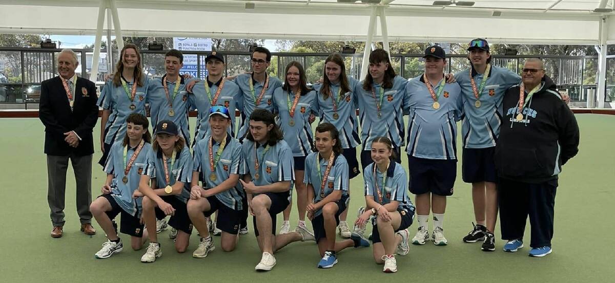 Tim Thorning (front row, second from left) with his NSWCHS teammates after their clash against Victoria. Picture NSW CHS Bowls Facebook.