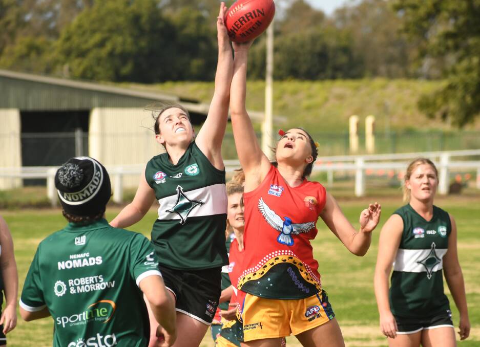 Up in the air: The Moree Suns women played a practice game against the New England Nomads on the weekend, but will not take any further formal part in the 2022 season. Photo: Raul de Leon Lopez. 