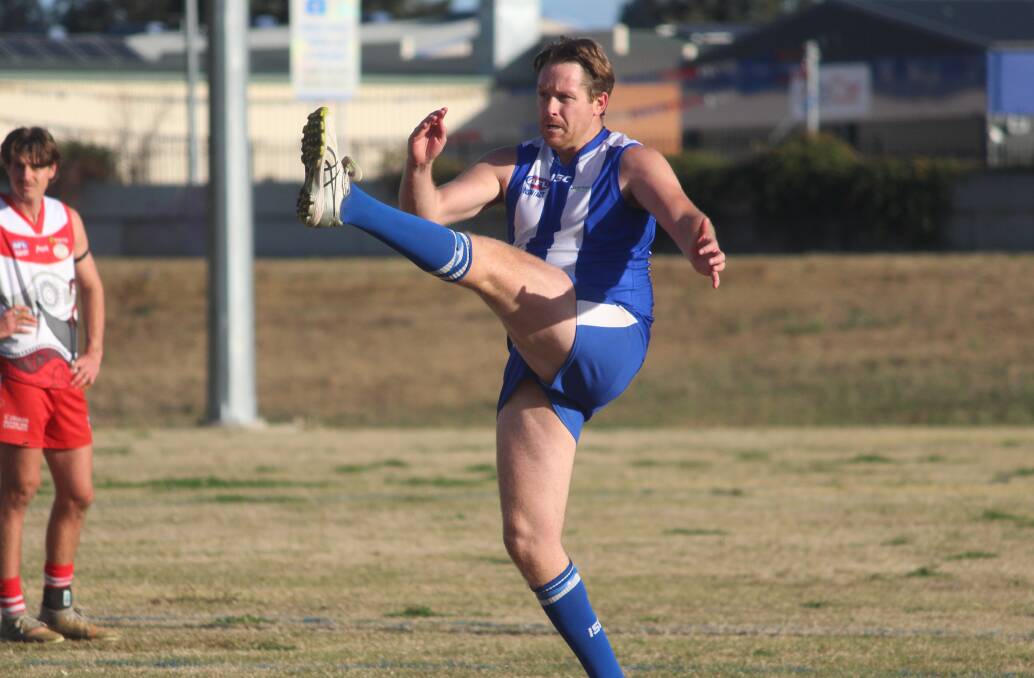 Elliot Bowen (pictured here in round 10 of this year) powered the Kangaroos to a win over Gunnedah on Saturday with seven goals. Picture by Zac Lowe.