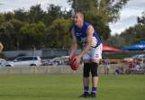 Mark Ewington lines up one of his three goals on Saturday, which included his 400th for the club. Picture by Gunnedah and District Australian Football Club.