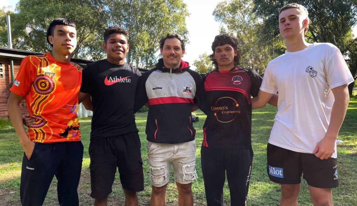 (From left) Robert Naden, Eljeriah Cubby, Jermain Walford, Ngulawaa Knox, and Seth Pearson will be involved with the Australian Indigenous under 18s Oztag team later this year. Picture by Zac Lowe.