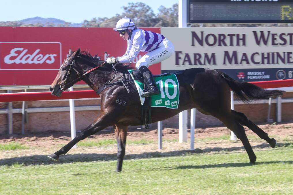 Mikayla Weir rides Arrabbiata through to the first win of its career in Quirindi. Picture by Bradley Photos. 