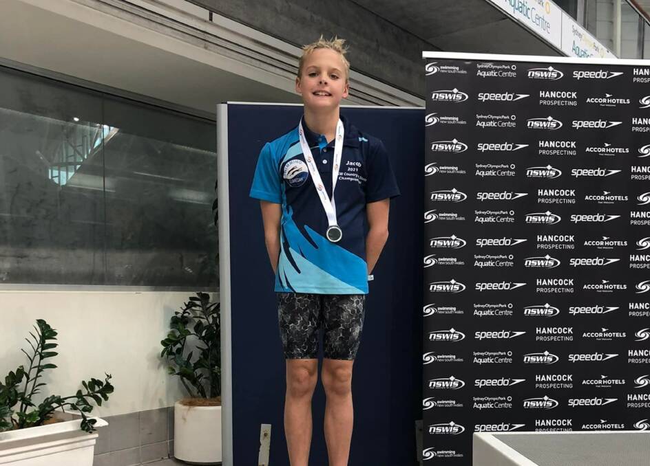 Podium: Jacob Smith claimed a trifecta of medals at the NSW Junior State Age Championships. Photo: Swimming Gunnedah Inc Facebook.