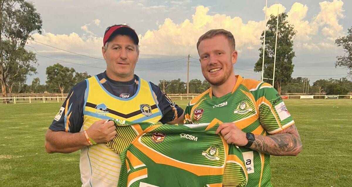 Boggabri Kangaroos coach, Shane Rampling (left) was key in Chris Anderson's (right) decision to settle in Boggabri. Picture by Boggabri and District Rugby League Football Club. 