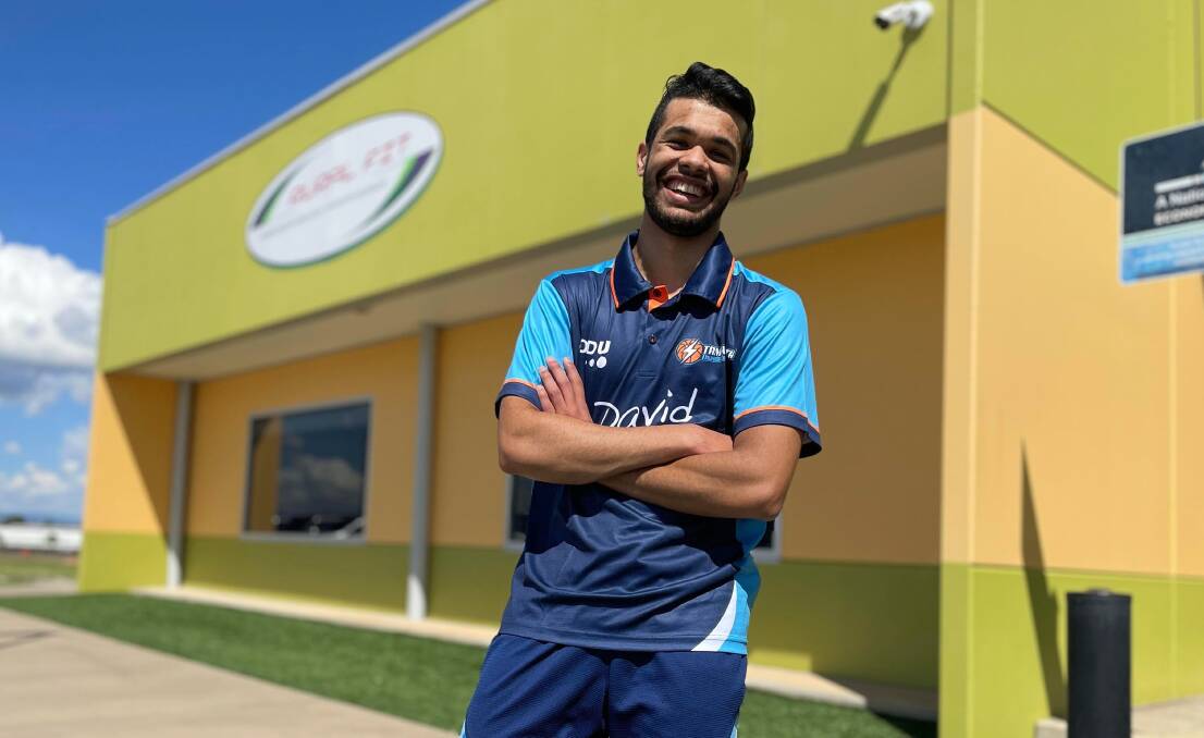 Muaz Fawaz is all smiles ahead of his State League men's debut this Saturday, which will take place underneath his workplace. Picture by Zac Lowe.