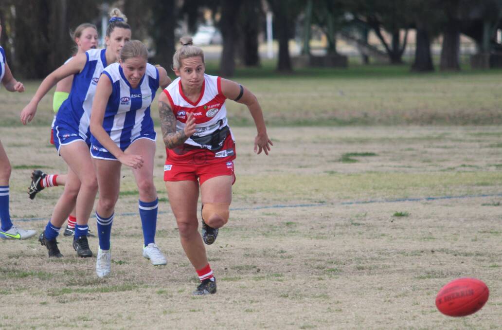 Full tilt: Jess O'Brien [pictured in round 10] expects the Inverell Saints game to be a highly physical affair. Photo: Zac Lowe.